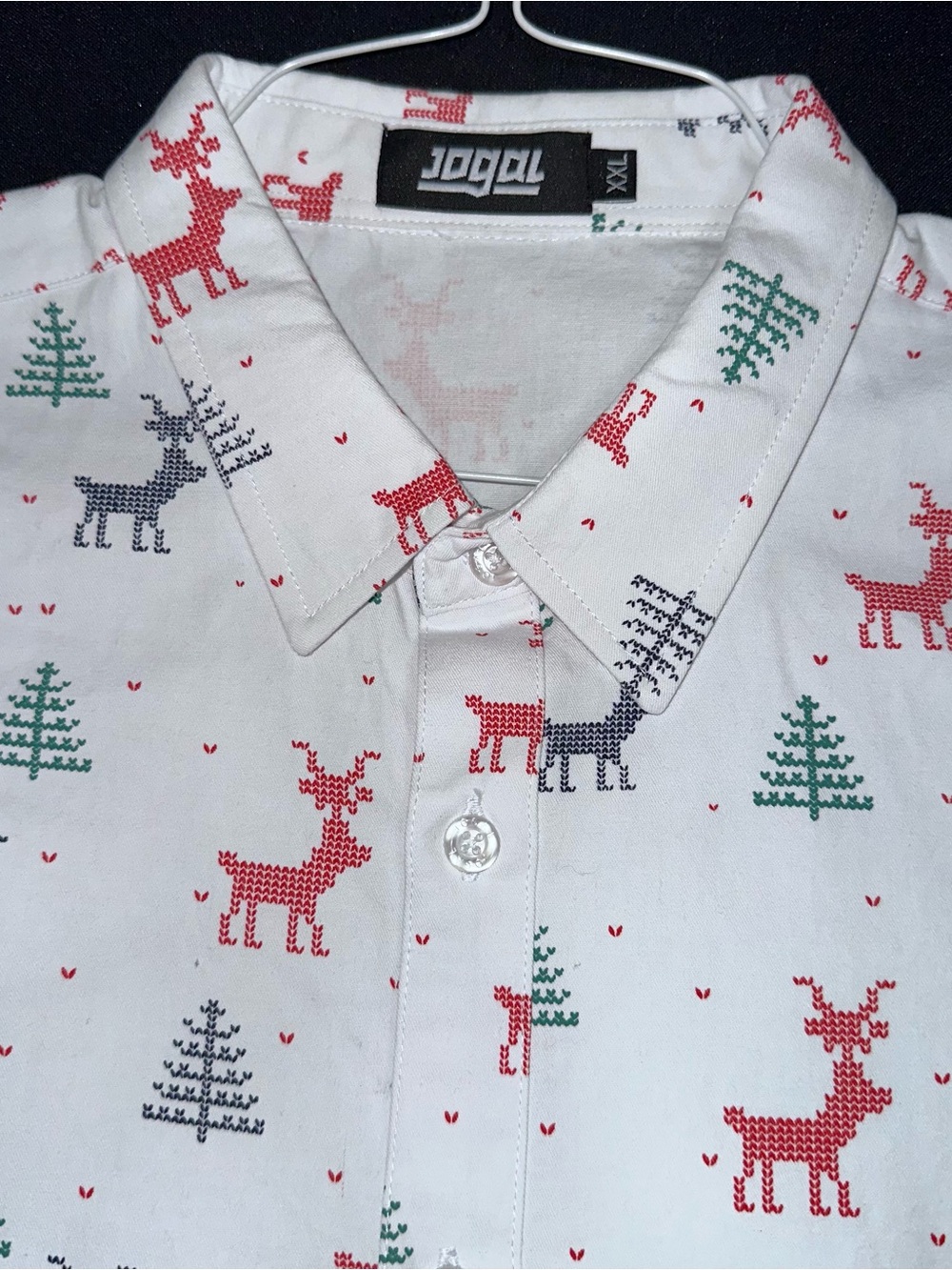 White Holiday Reindeer Print Button-Up Shirt men’s XXL Christmas